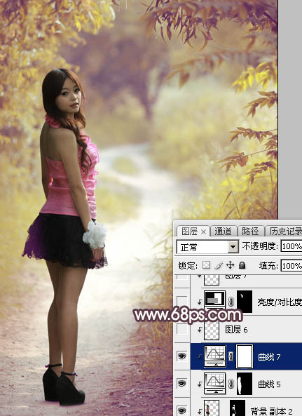 Photoshop为树林人物图片打造柔美的黄褐色效果教程