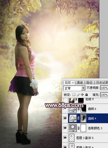 Photoshop为树林人物图片打造柔美的黄褐色效果教程