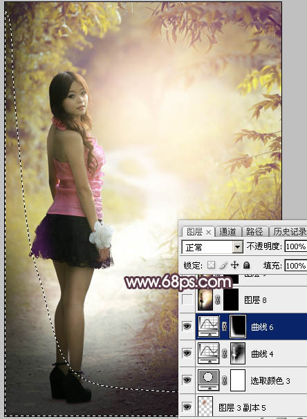 Photoshop为树林人物图片打造柔美的黄褐色效果教程