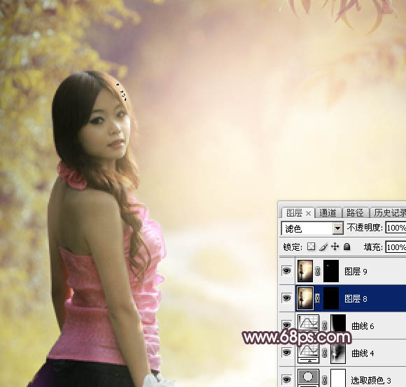 Photoshop为树林人物图片打造柔美的黄褐色效果教程