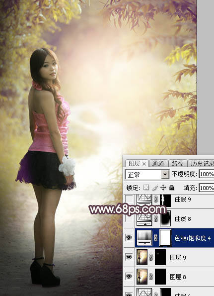 Photoshop为树林人物图片打造柔美的黄褐色效果教程