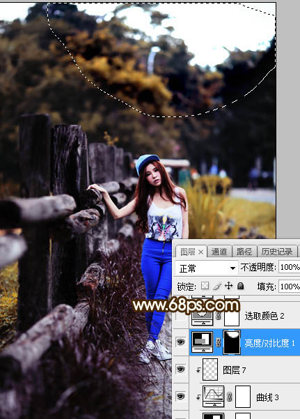 Photoshop调制出高对比暗调霞光木篱边的人物图片