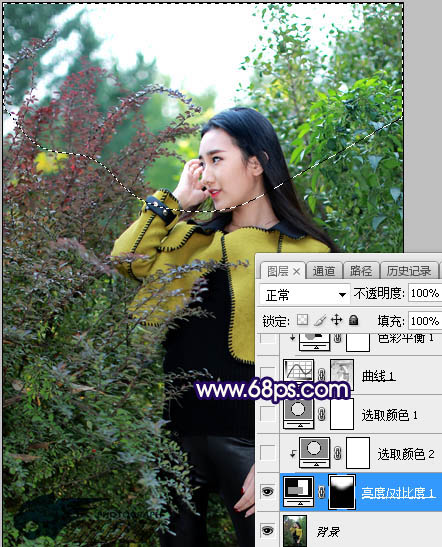 Photoshop调制出灿烂的蓝黄色霞光绿树中的人物图片