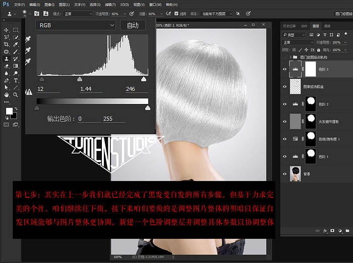 Photoshop利用色相饱和度快速把黑发变成高质感白发