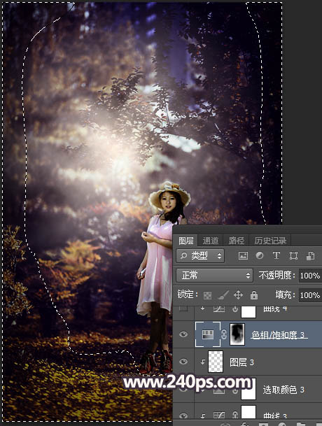 Photoshop调制出唯美的暗红色密林人物图片