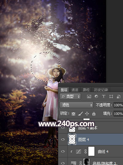 Photoshop调制出唯美的暗红色密林人物图片