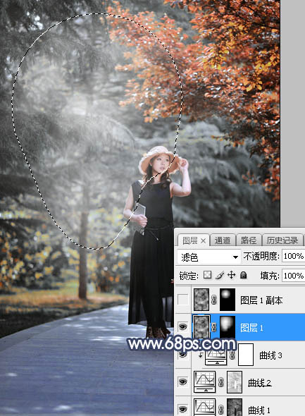 Photoshop调制出唯美的暗调秋季色树林人物图片