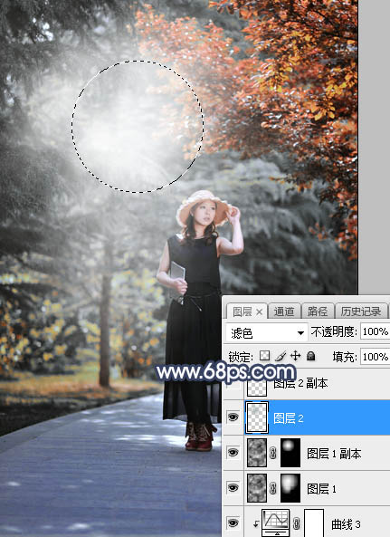 Photoshop调制出唯美的暗调秋季色树林人物图片