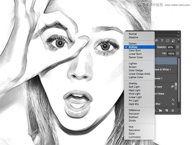 Photoshop制作将一幅美女照打造成黑白风格的铅笔画效果