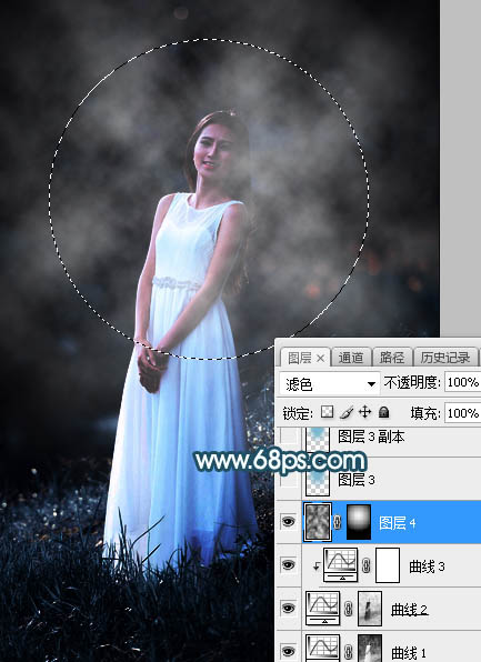 Photoshop将山坡人物打造梦幻的暗青色效果