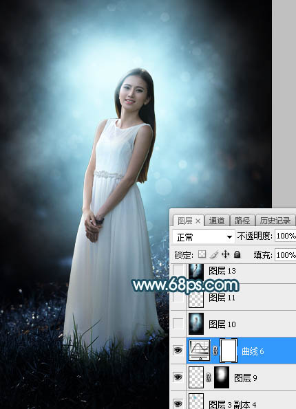 Photoshop将山坡人物打造梦幻的暗青色效果