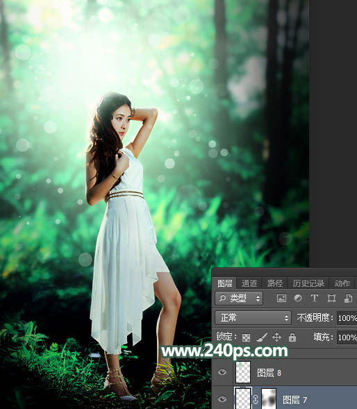 Photoshop将树景人物图片打造唯美的青绿色特效