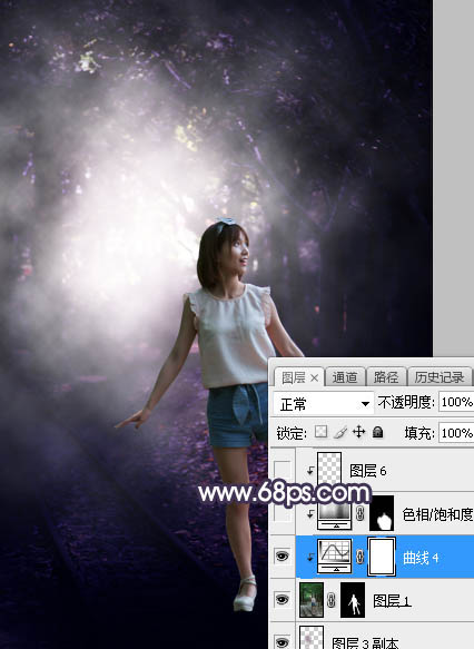 Photoshop将树林人物图片打造梦幻的暗紫色