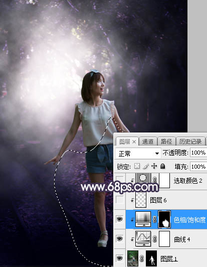Photoshop将树林人物图片打造梦幻的暗紫色