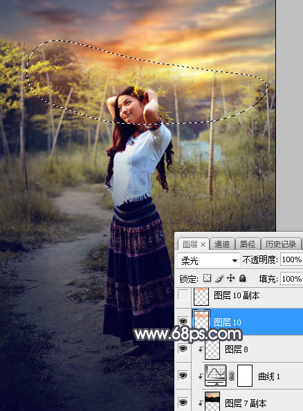 Photoshop调制出给漂亮的霞光色竹林人物图片