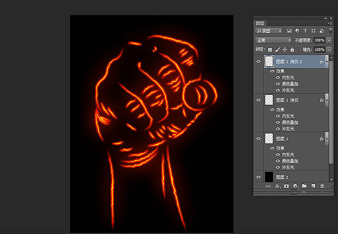Photoshop利用图层样式与叠加工具制作燃烧的烈焰拳头