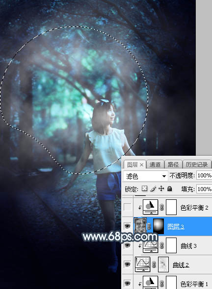 Photoshop调制出柔美的暗调青蓝色轨道边的人物