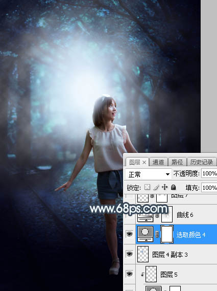 Photoshop调制出柔美的暗调青蓝色轨道边的人物