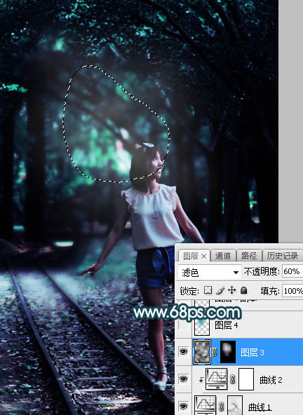 Photoshop为树林人物图片打造梦幻的暗青色逆光效果