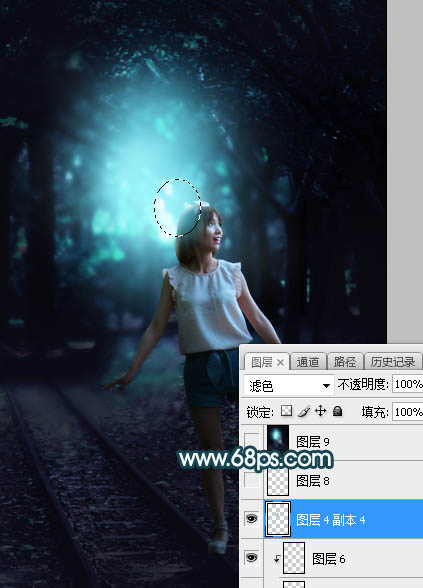 Photoshop为树林人物图片打造梦幻的暗青色逆光效果