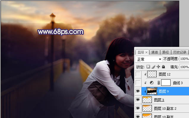 Photoshop将护栏上的人物加上漂亮的晨曦色