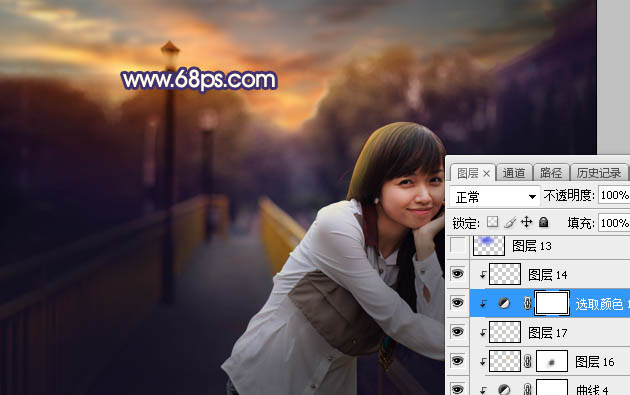 Photoshop将护栏上的人物加上漂亮的晨曦色