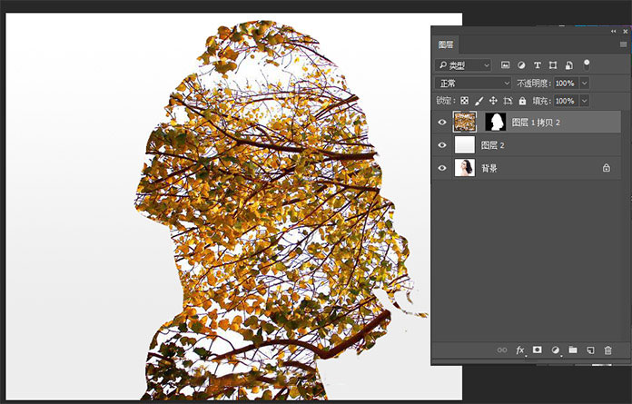 PS简单制作美女和树枝的双重曝光人像照片