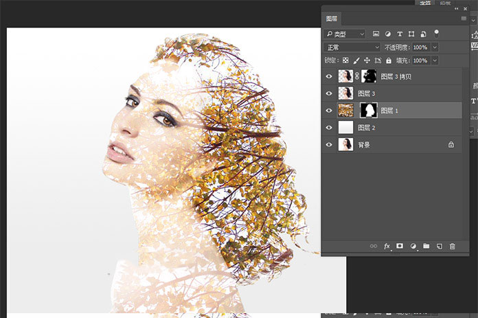 PS简单制作美女和树枝的双重曝光人像照片