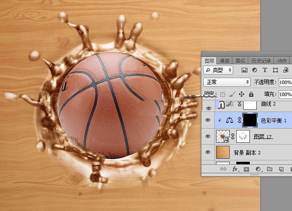 ps怎么合成冲出木板带出水花的篮球?