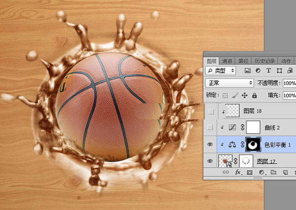 ps怎么合成冲出木板带出水花的篮球?