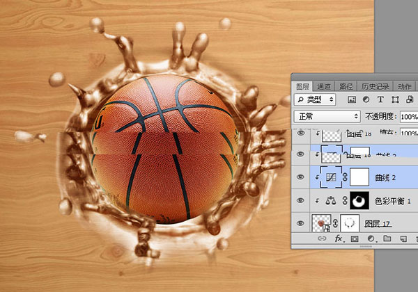 ps怎么合成冲出木板带出水花的篮球?