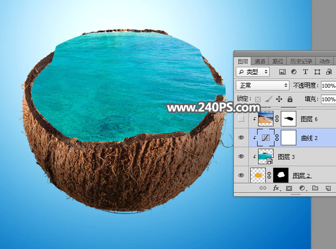 Photoshop创意合成椰子中的夏季海岛风景图片教程