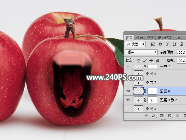 PS创意合成一个张着大嘴巴的恐怖苹果教程
