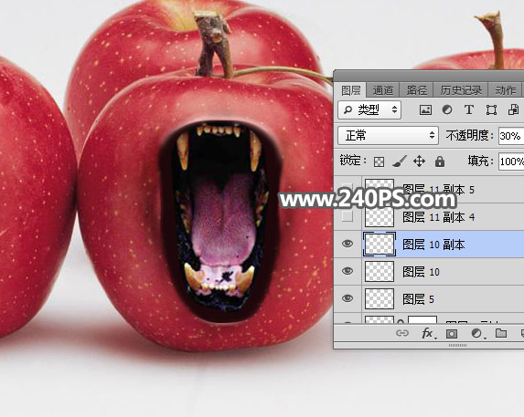PS创意合成一个张着大嘴巴的恐怖苹果教程