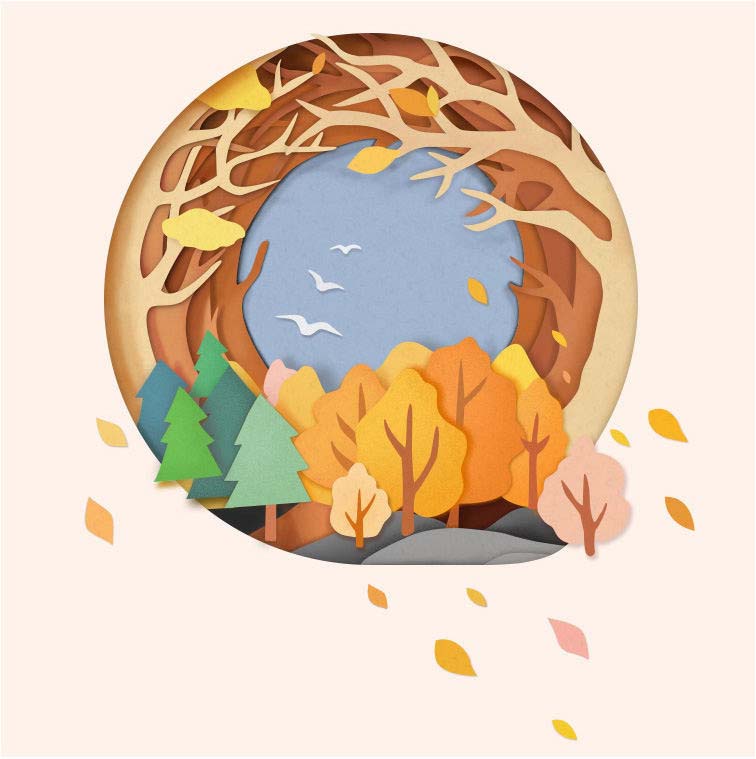 ps怎么手绘秋季剪纸风格的风景图插画?