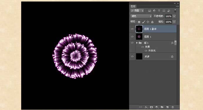ps利用滤镜制作各种颜色的环形烟花图片 photoshop笔画烟花教程