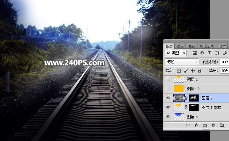 ps把白天铁轨风景图调成日出晨曦的效果教程