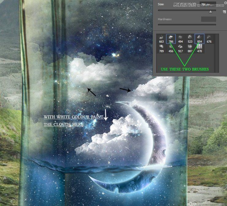 Photoshop创意合成山谷中爬满藤蔓的星空瓶子教程