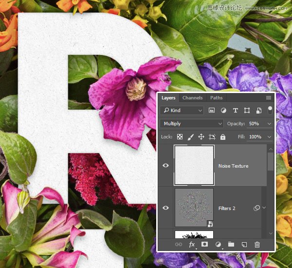 Photoshop制作鲜花装饰有层次感的立体艺术字教程