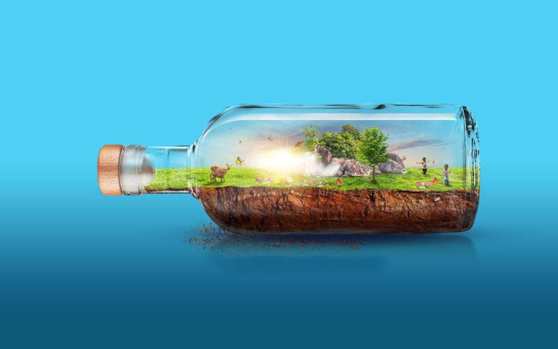 ps怎样制作合成玻璃瓶中唯美好看的绿色生态大自然图片?