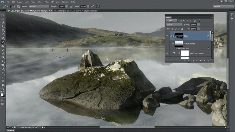 如何使用Photoshop给风景图片渲染出薄雾蒙蒙的效果？