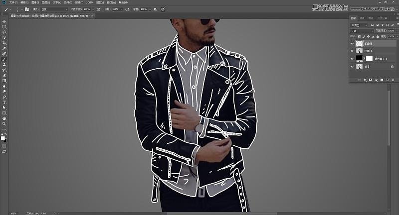 Photoshop把男模照片中的衣服转成创意线稿效果