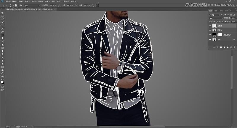 Photoshop把男模照片中的衣服转成创意线稿效果