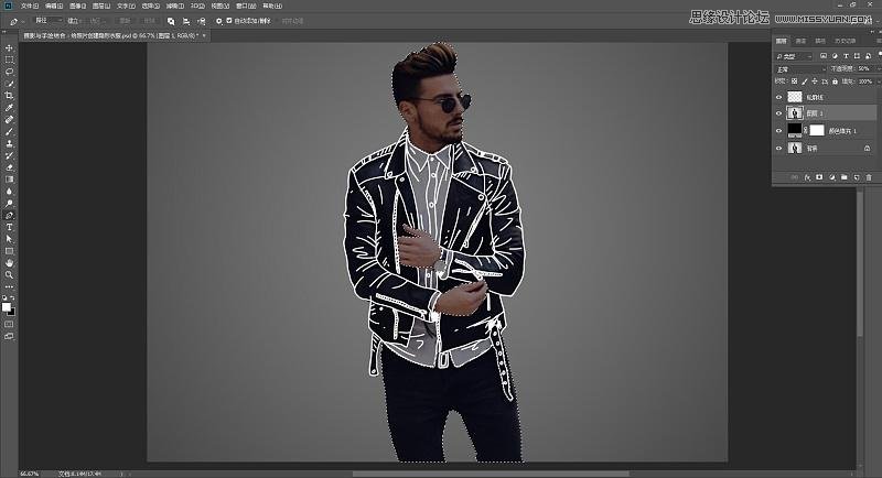 Photoshop把男模照片中的衣服转成创意线稿效果