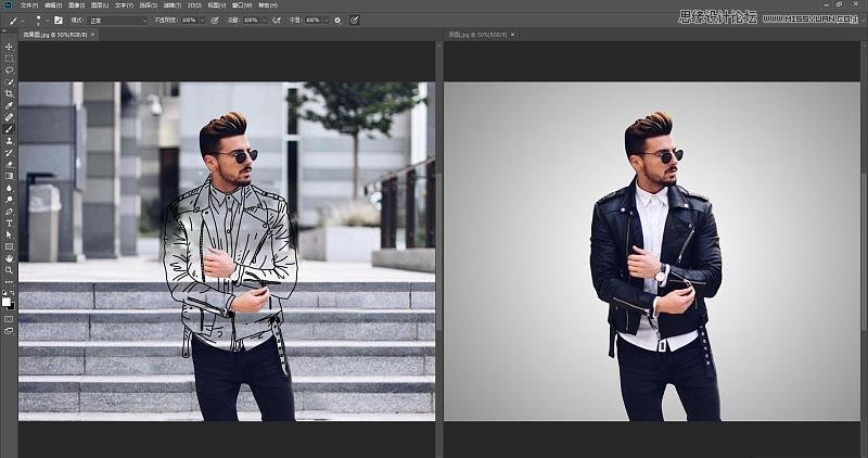 Photoshop把男模照片中的衣服转成创意线稿效果
