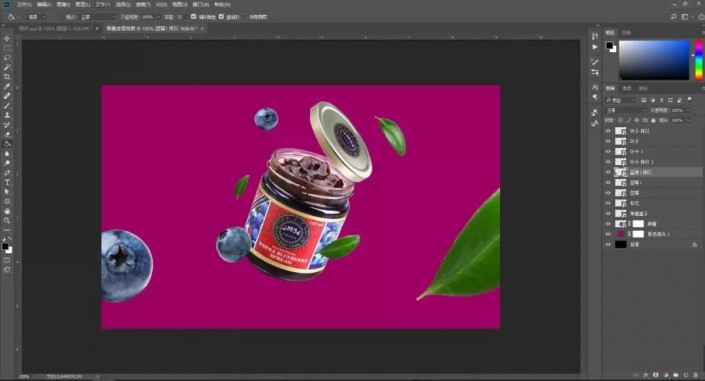 PS合成一张蓝莓果酱宣传海报美工教程