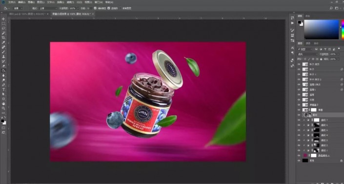 PS合成一张蓝莓果酱宣传海报美工教程