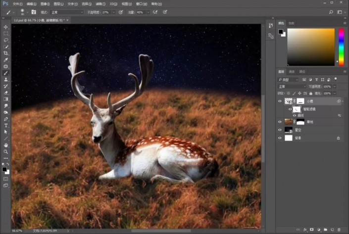 小鹿创意场景合成教程-用ps合成月光下的小鹿创意图片教程