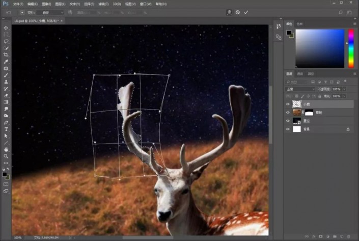 小鹿创意场景合成教程-用ps合成月光下的小鹿创意图片教程