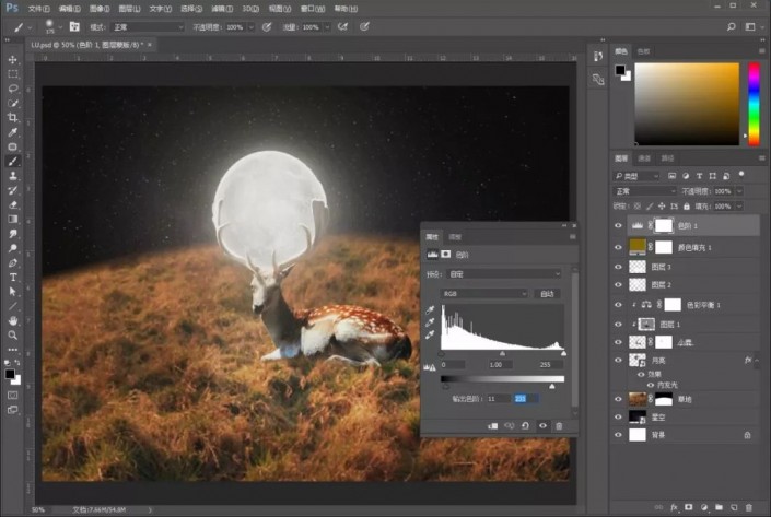 小鹿创意场景合成教程-用ps合成月光下的小鹿创意图片教程